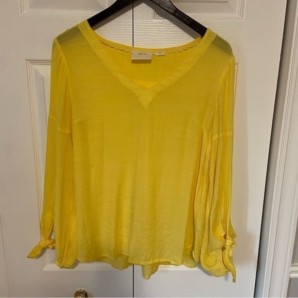 Anthropologie Maeve Verona Yellow Tie Sleeve Rayon Blouse Tunic Top - Picture 3 of 9